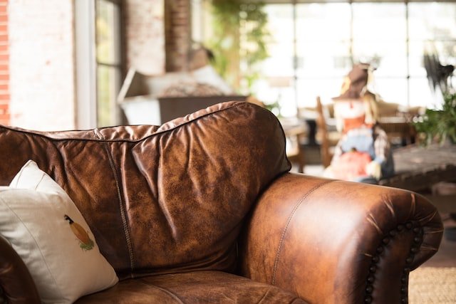 Brown leather couch
