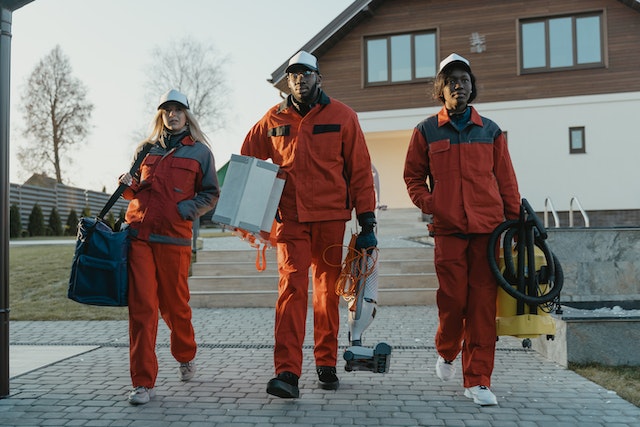 cleaning crew walking away